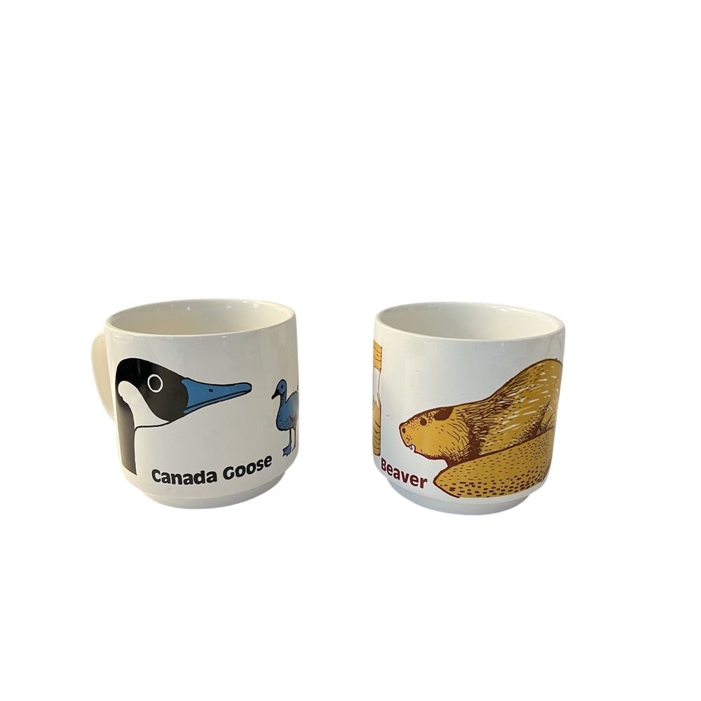 Royal Alma Wildlife Animal Mugs Cups Goose Beaver Retro Made in England Set Of 2